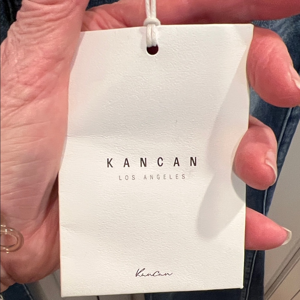 KanCan Dark Blue High-Rise Flare Jeans with Frayed Hem 24/32 - Picture 11 of 13